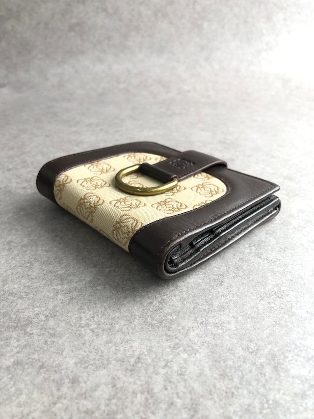 LOEWE ロエベ 財布 ベージュ アナグラム レザー キャンバス 二つ折り vintage ヴィンテージ オールド etbwwx