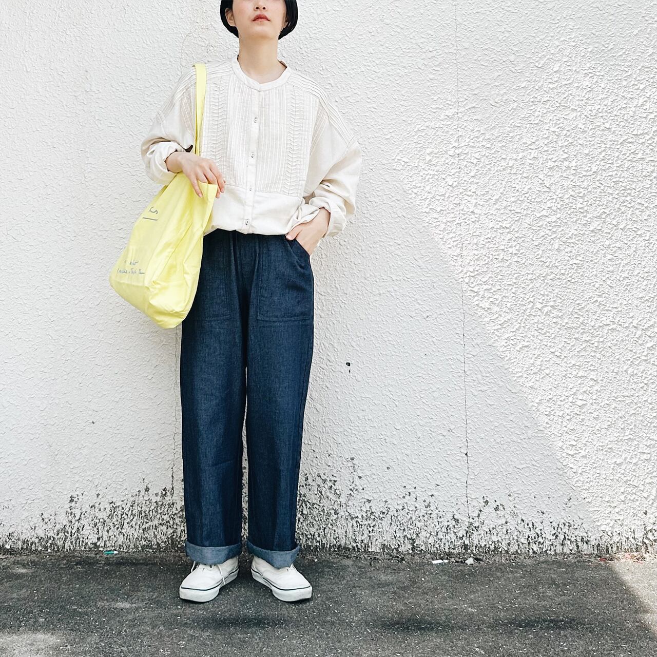 Denim pin tuck blouse