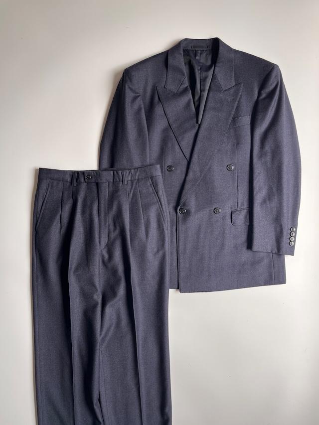 ランバンコレクション LANVIN COLLECTION カシミヤウール ダブルブレスト セットアップ｜ネイビー 無地｜R48-45 (L相当 175cm前後)｜古着 日本製