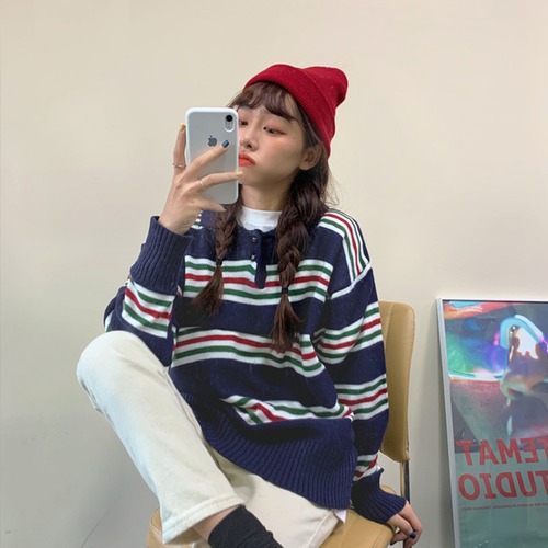 ✞ ♡カラーストライプニットセーター スリムシャツブラウス ✞ゴスロリ SM ミリ 甘ロリ クラロリ 和ロリ エレガント 黒ロリ 姫ロリ 華ロリ BB-BB42591834873