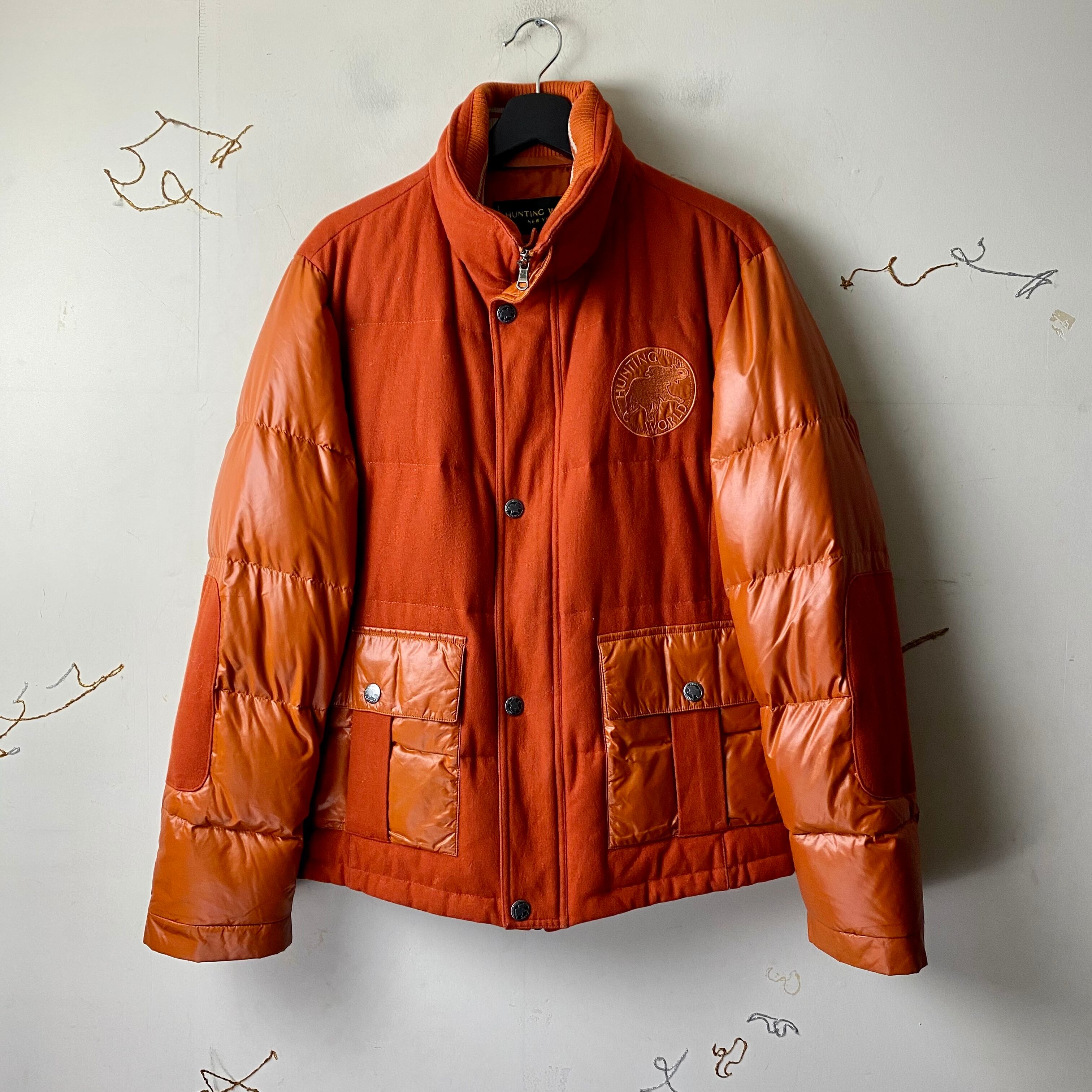 HUNTING WORLD orange color wool × nylon down jacket | NOIR ONLINE