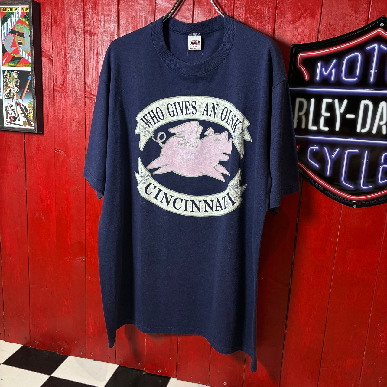 90s USA製 WOLF ヴィンテージTシャツ ネイビー ブタ