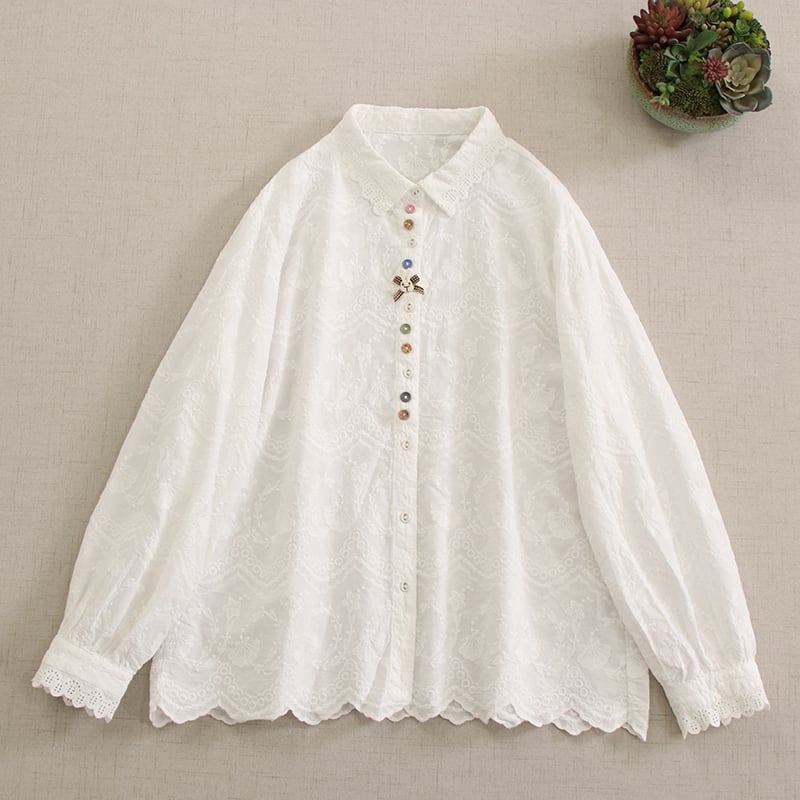 レースデザインボタンブラウス M1248