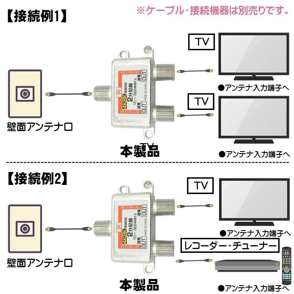 お得な2個セット4K8K対応 地デジ BS/CS対応 テレビ アンテナ2分配器