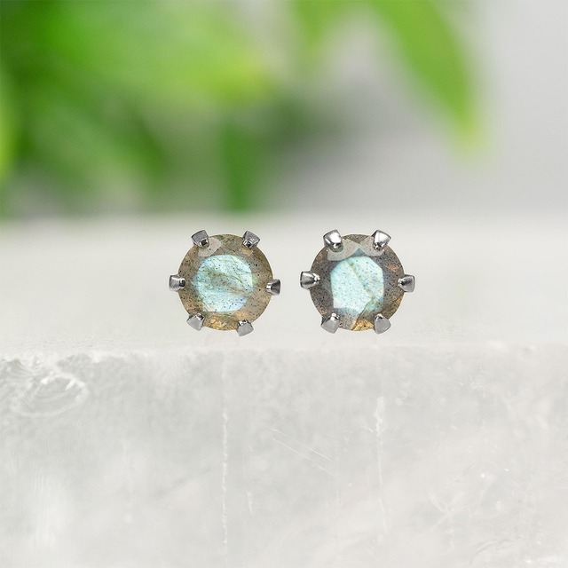 ラブラドライト・ピアス　5mm（1ペア）　No.3