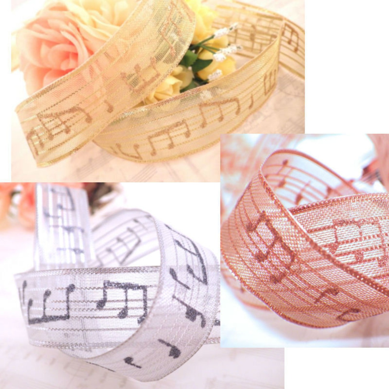 音符リボン メロディ ゴールド (幅28mm)