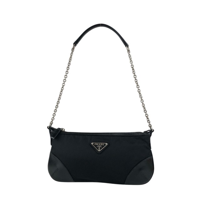 PRADA プラダ ショルダーバッグ ブラック トライアングルロゴ PVC レザー チェーンショルダー コーナーレザー vintage ヴィンテージ オールド 3m6ggr