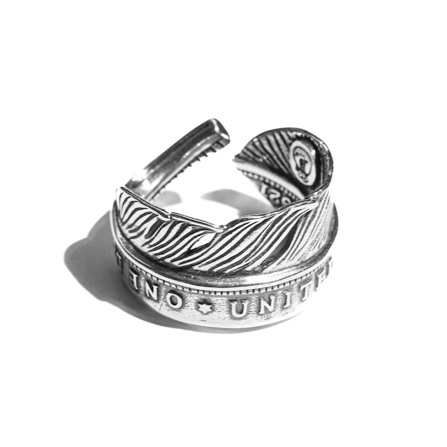 s925 Coin Feather Ring