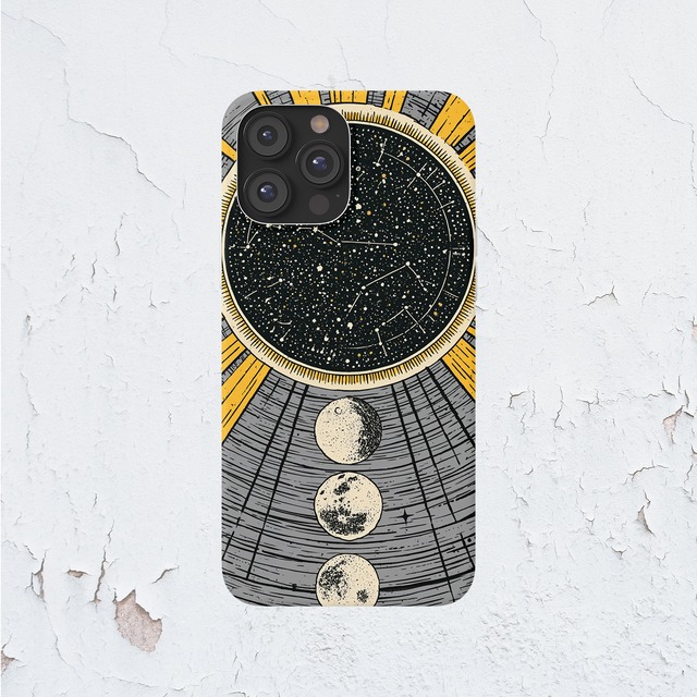 受注生産 iPhoneケース 黒い月と円形天文盤の星図｜天体図 STAR079C