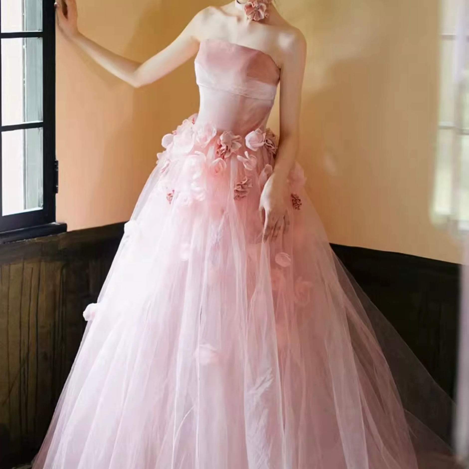 カラードレス 【※お値下げ延長】 カラードレス プリンセスライン ロングドレス グリーン 緑 サテン 配色