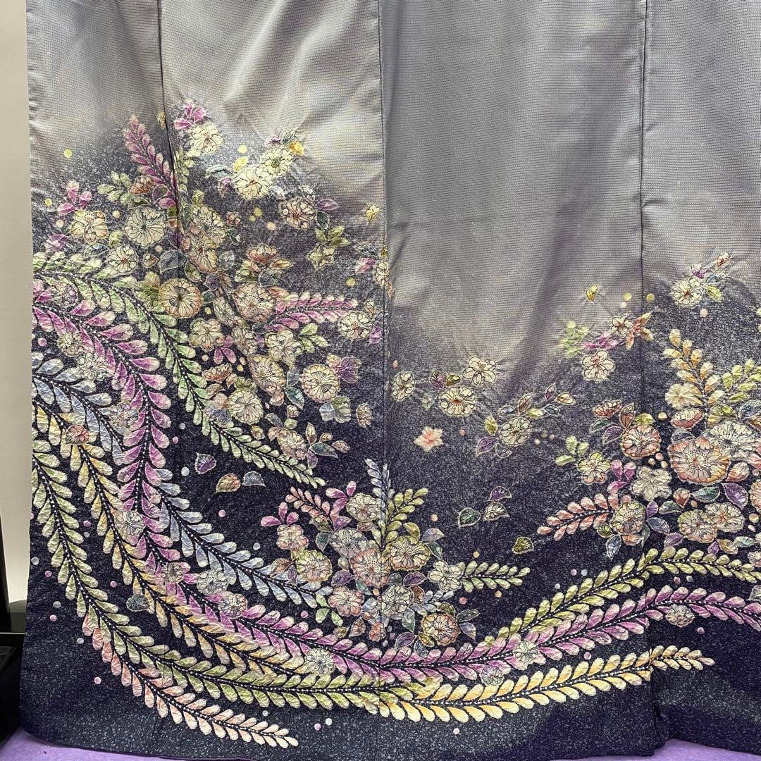 4215 未使用品 辻が花訪問着 グレー 絞り 着物 正絹 紬地 軽い 