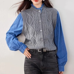 cable編みベスト レイヤード風トップス (kai1057)