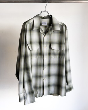 【新品】MINTENS 1960s vintage cotton shirts made in Italy fabrics made in JAPAN／ イタリア製  ヴィンテージ生地 コットン オープンカラー オンブレ チェック シャツ カーキ グリーン オリジナルブランド 1960年代シルエット サイズ①