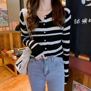 ニットカーディガン 長袖 秋冬レディース 羽織りボーダー 丸首 トップス カジュアル 通勤 通学 オフィス 定番 きれいめ おしゃれ 韓国 オルチャン 着やせ 前あき 30代 40代 アウター
