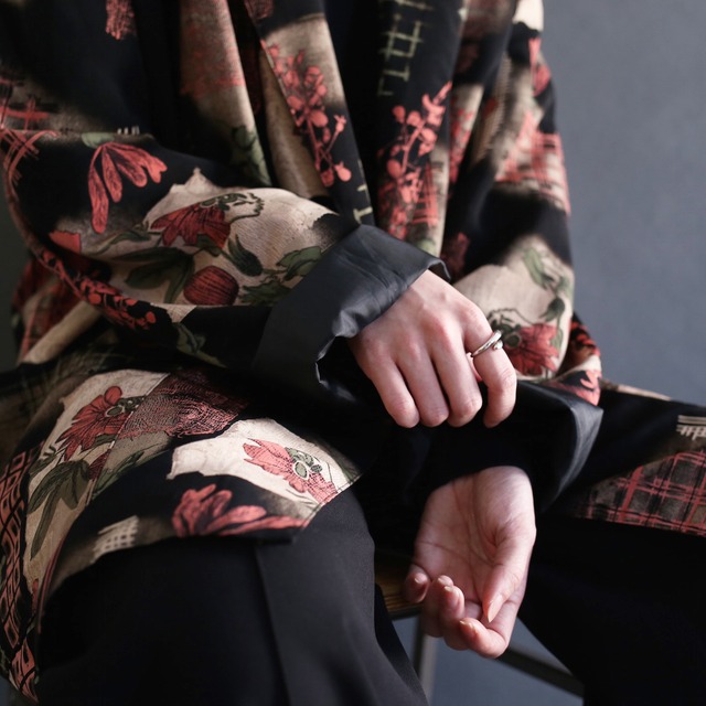 "桜色” flower and square pattern 1b easy tailored jacket