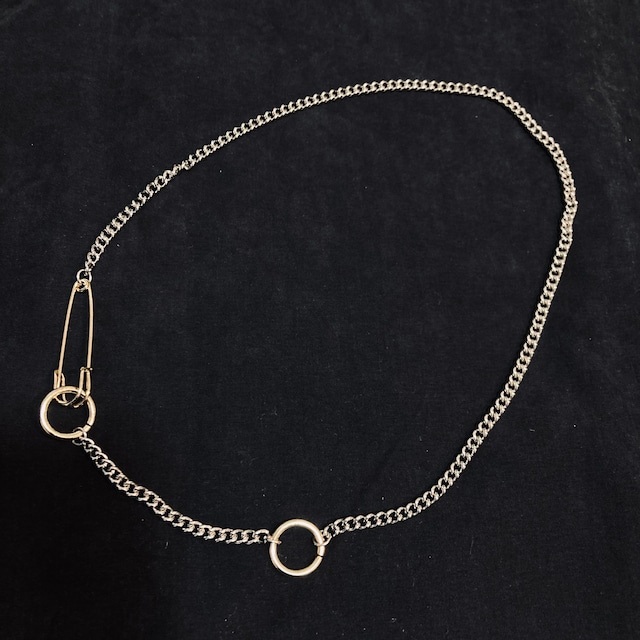 GOLD RING SAFETY-PIN NECKLACE