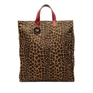 フェンディ レオパード トートバッグ ハンドバッグ 8BH173 ブラウン レッド キャンバス レザー レディース FENDI 【中古】
