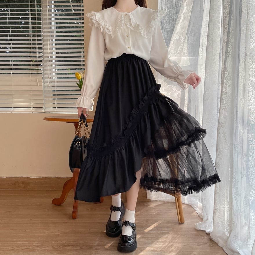 SEASONZ ロリータ服 スカート レース 切替え ハイウエスト Aライン