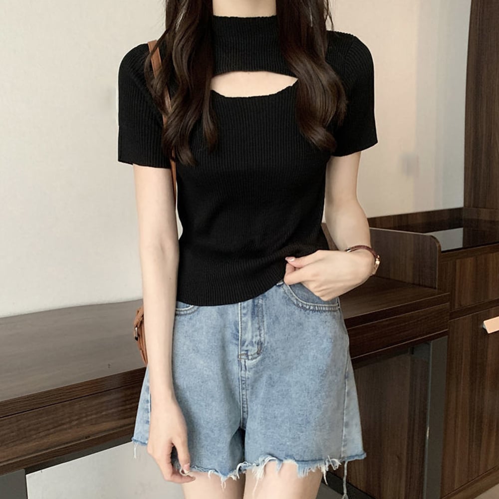 胸開き ニット トップス レディース 韓国 春夏秋 大人 きれいめ おしゃれ かわいい フェミニン 肌見せ カジュアル 大人可愛い 大人女子