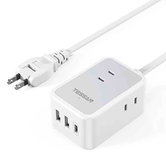 延長コード 2m 電源タップ usb コンセントタップ TESSAN 3個AC口 1タイプC 2タイプA タコ足配線 電源コード マルチ スイングプラグ oa 壁掛 テーブル 小型軽量 出張 旅行