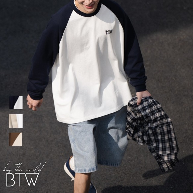 【韓国メンズファッション】シンプル ラグランスリーブロングTシャツ ユニセックス カジュアル ゆったり サイズ豊富  BW2714