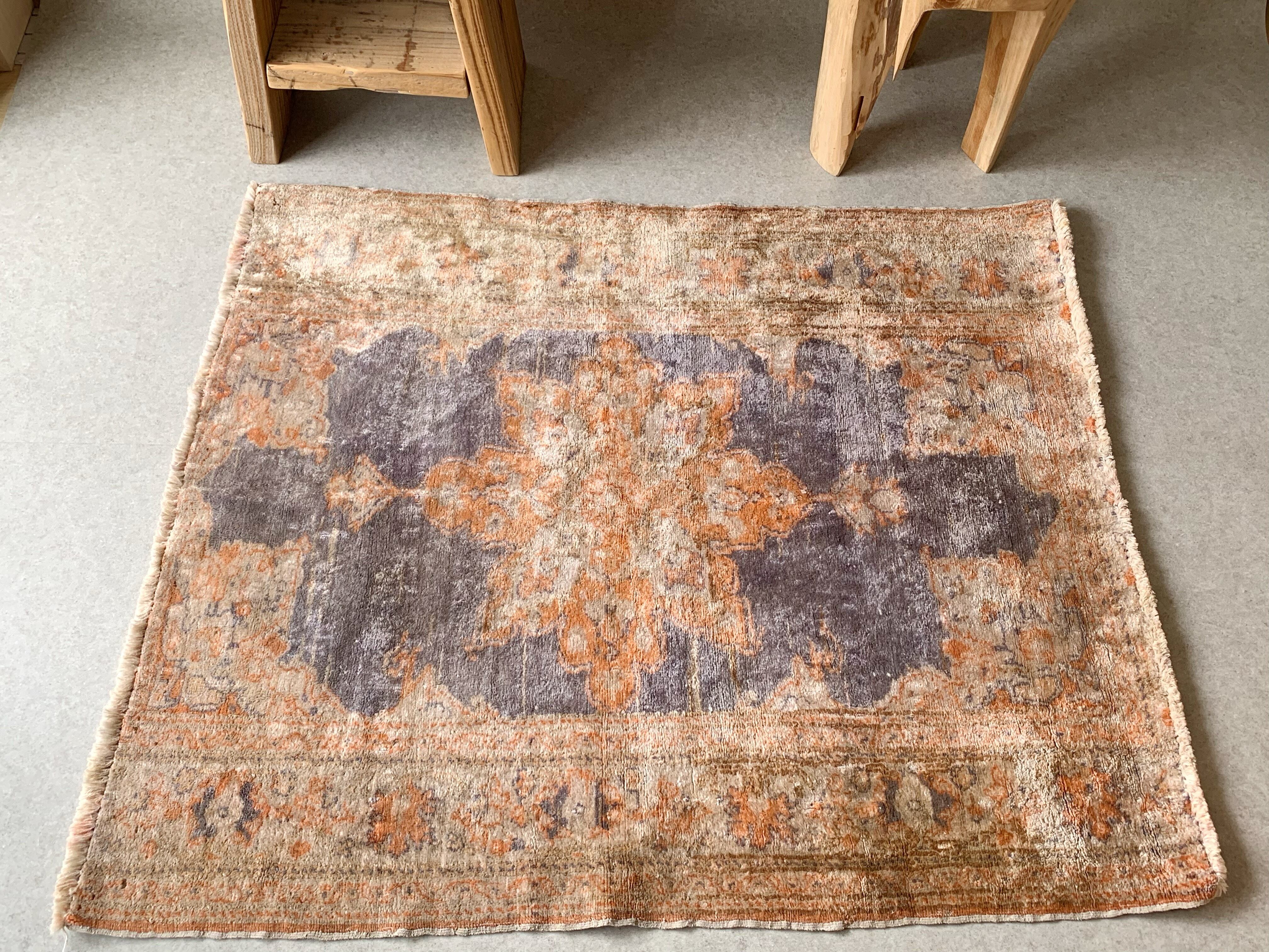 トルコヴィンテージラグ　122×209　メダリオン　ベージュブラウン×グレー トルコヴィンテージラグ 122×209 メダリオン ベージュブラウン×グレー