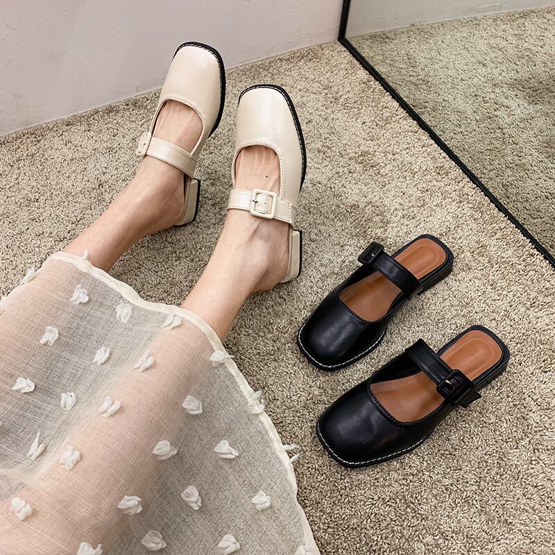 スプリングスタイルレッドミュール 靴 シューズ 春物 スクウェア フェイクシューズ22282827138