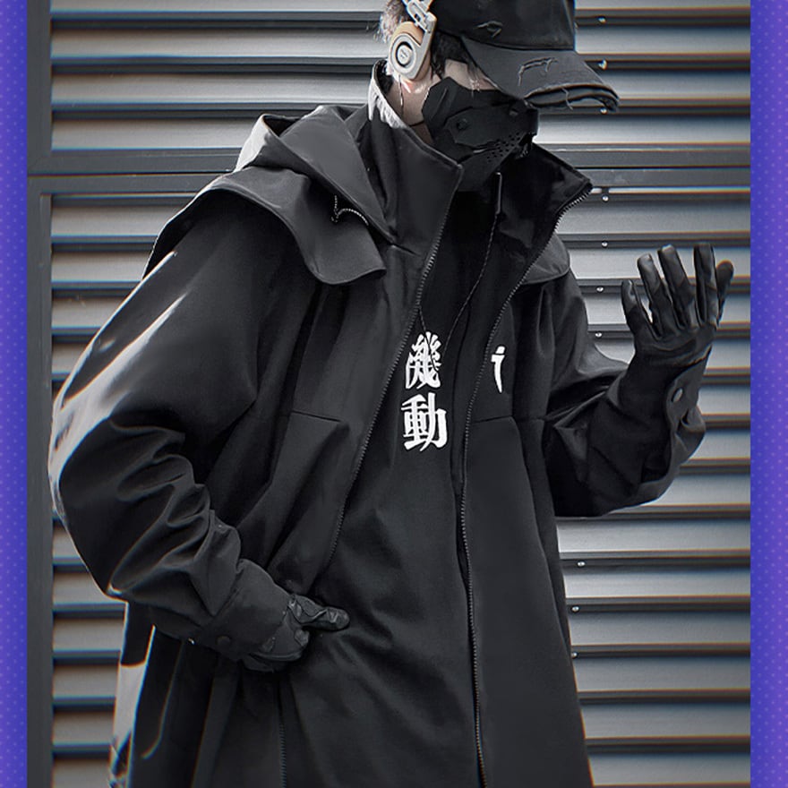 サイバーパンク ロングコート ハイネック フード付き ユニセックス