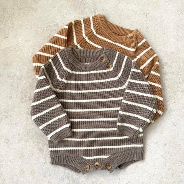 ベビー 冬新作　ニット　ボーダー ロンパース