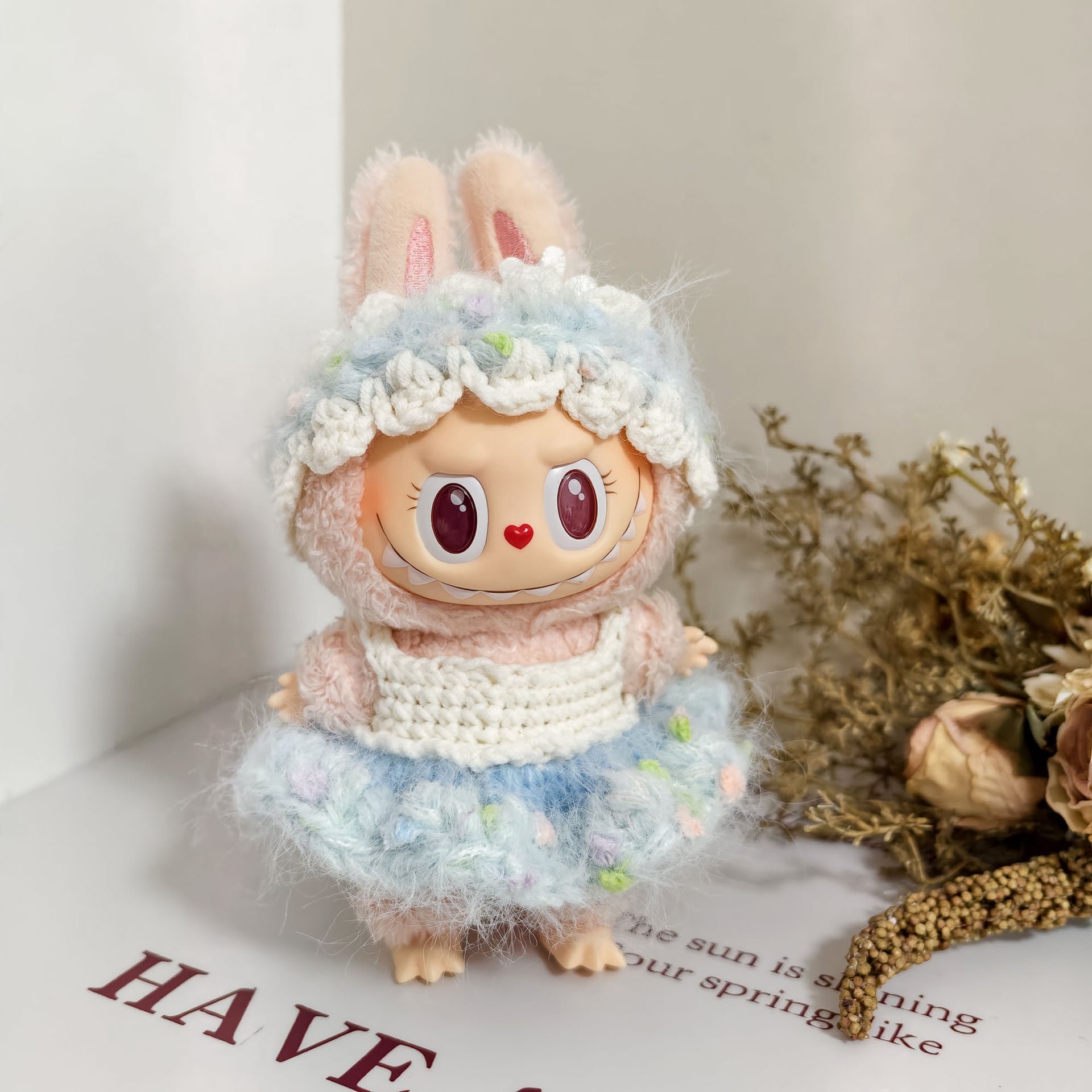 LABUBU 123代用 手作り 花の妖精 ニットフラワーワンピース＋ヘア