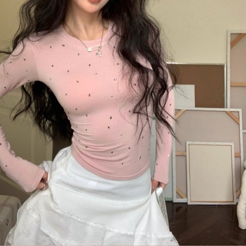 2色／.バラエティーラインストーントップス ・12718