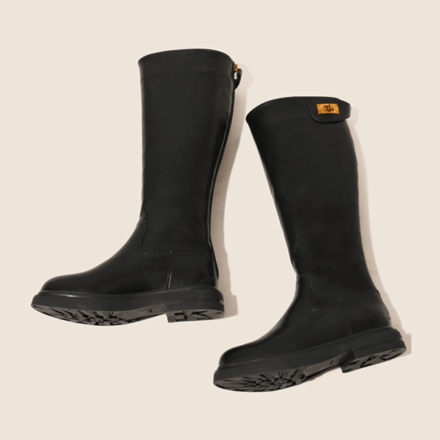 Buckle long leather boots＊S-1020