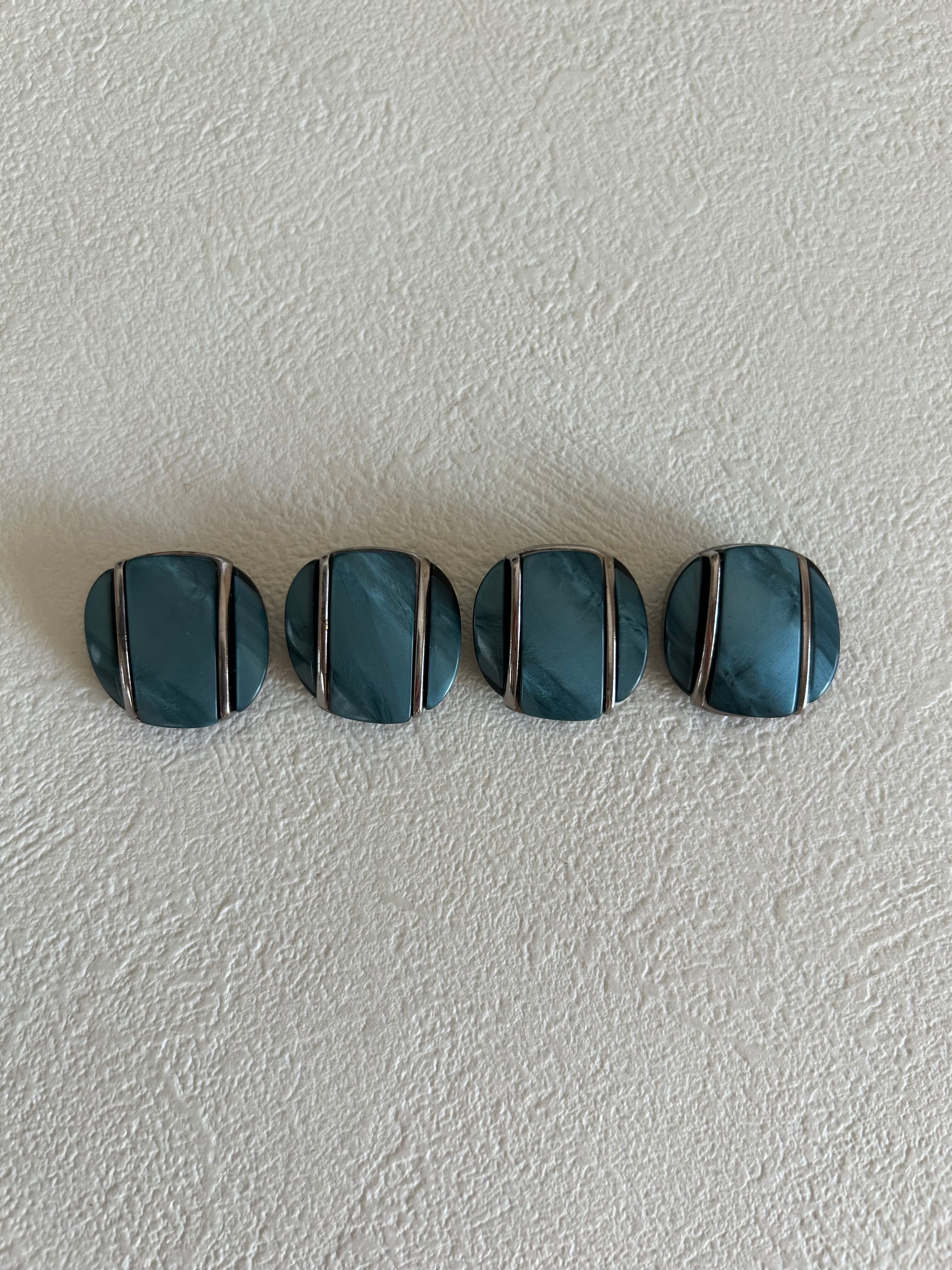 Japanese Vintage ヴィンテージボタン プラスチック 石調 マーブル ブルー系 20mm アクセサリーパーツ 装飾材