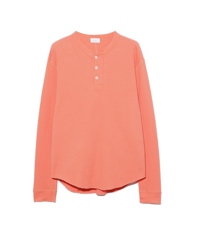 UNUSED / US2595 LONG-SLEEVE HENRY NECK WAFFLE T-SHIRT(CORAL)