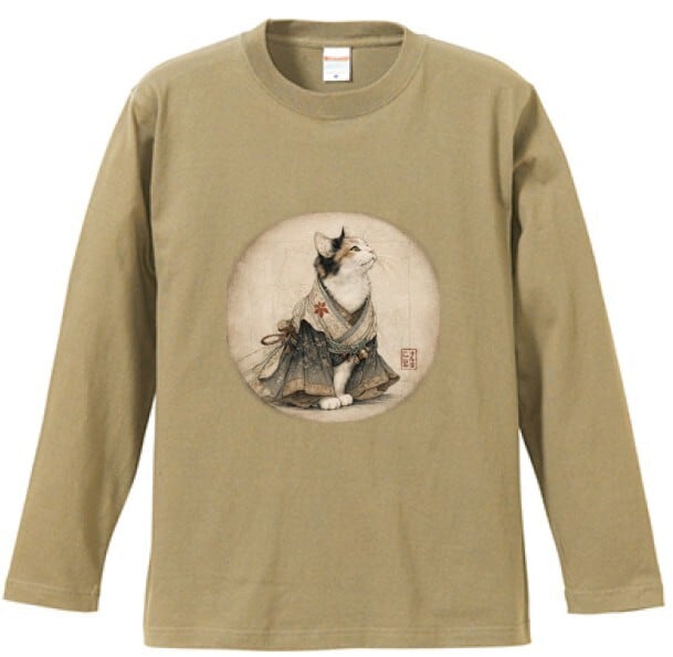 みやびな着物三毛猫 長袖Tシャツ  / Elegant kimono calico cat Long Sleeve T-Shirt