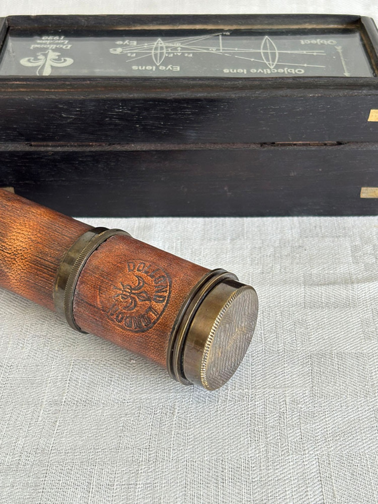 望遠鏡　革張り　木製ケース入り　英国ヴィンテージ　海洋　ハンドヘルド 19ote23-2