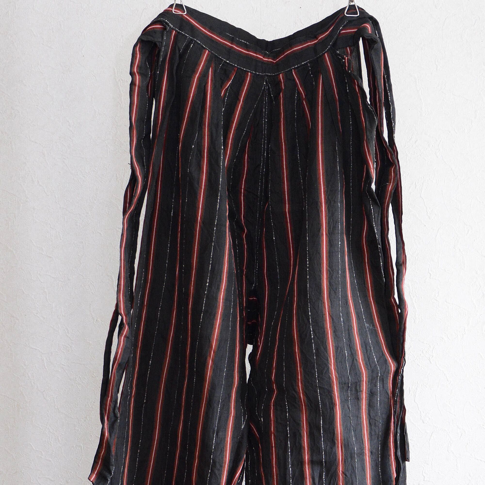 モンペ 野良着 パンツ 着物 黒 縞模様 古布 リメイク素材 ジャパン