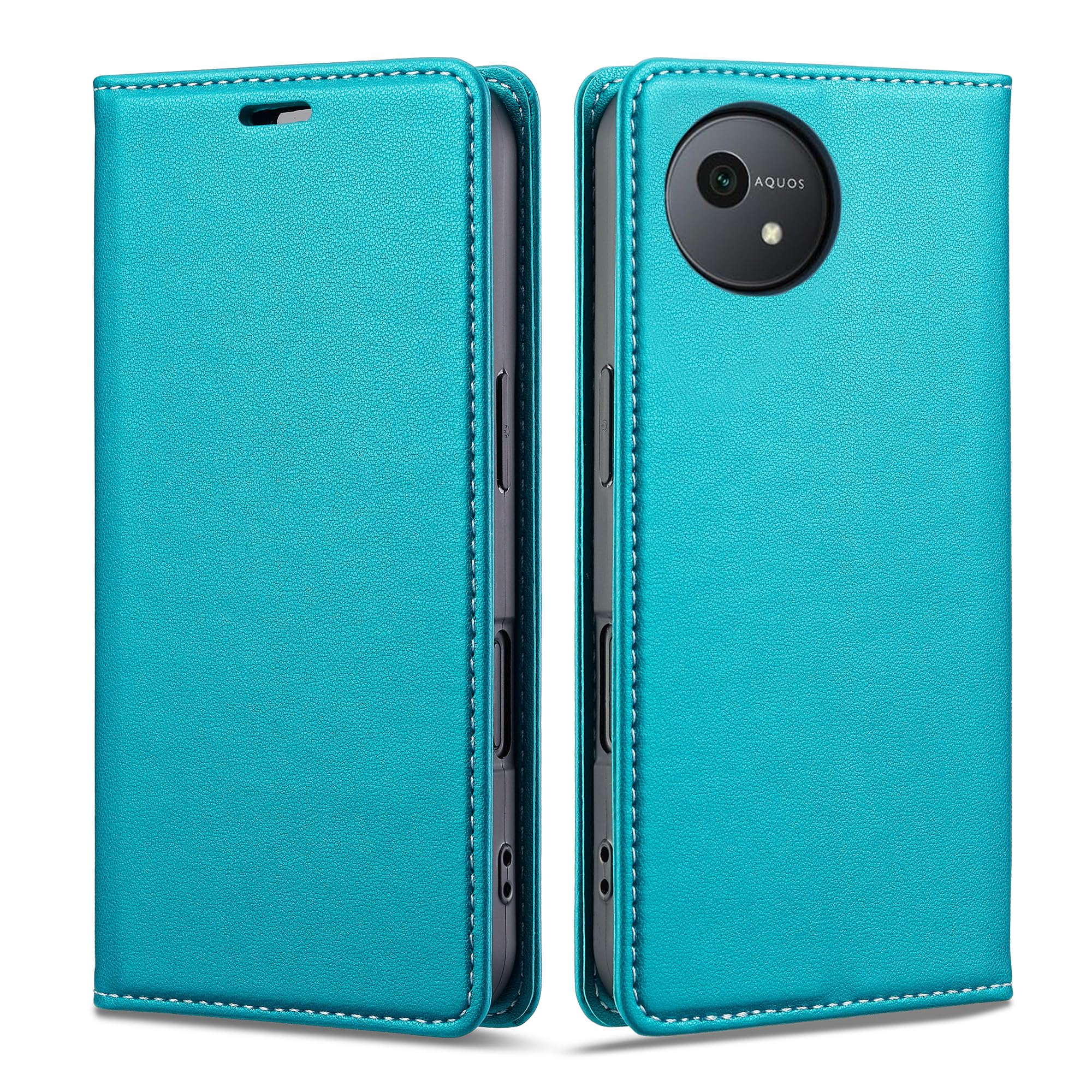 AQUOS wish5 SH-52F ケース ウィッシュ5 case 真珠光沢レザー RFID磁気防止 スマホケース 内蔵マグネット スタンド機能 カード入れ 薄型 ターコイズ