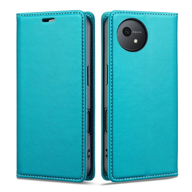 AQUOS wish5 SH-52F ケース ウィッシュ5 case 真珠光沢レザー RFID磁気防止 スマホケース 内蔵マグネット スタンド機能 カード入れ 薄型 ターコイズ