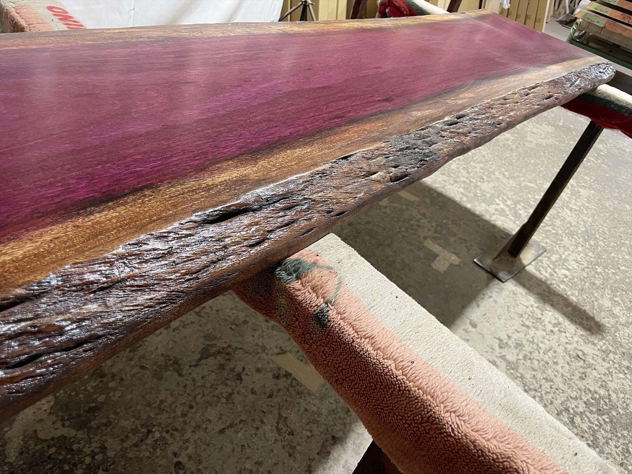 パープルハート9129 一枚板無垢 乾燥材 1980x420‐480x47mm カウンター
