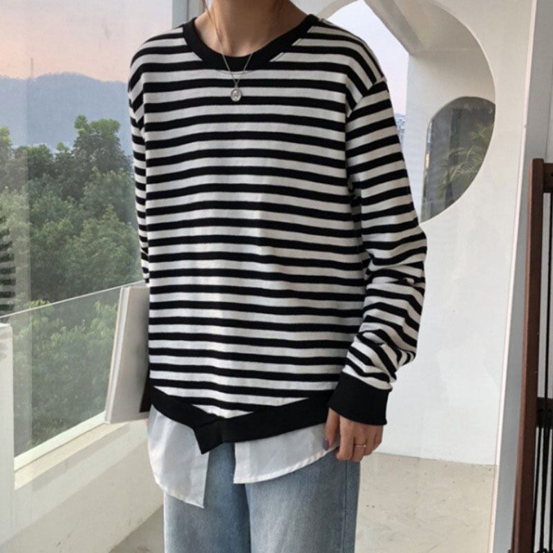 スプリングストライプルーズセーター プルオーバー ブラウス レディース 春物 YY-ファッション75026570001