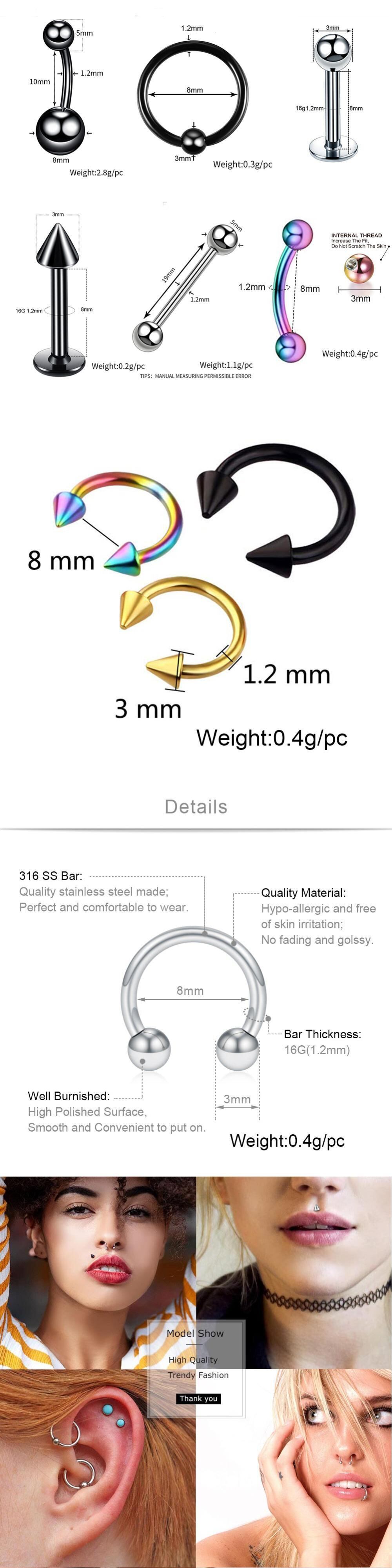 送料無料 4個/ロットステンレススチールピアスヘリックスピアス