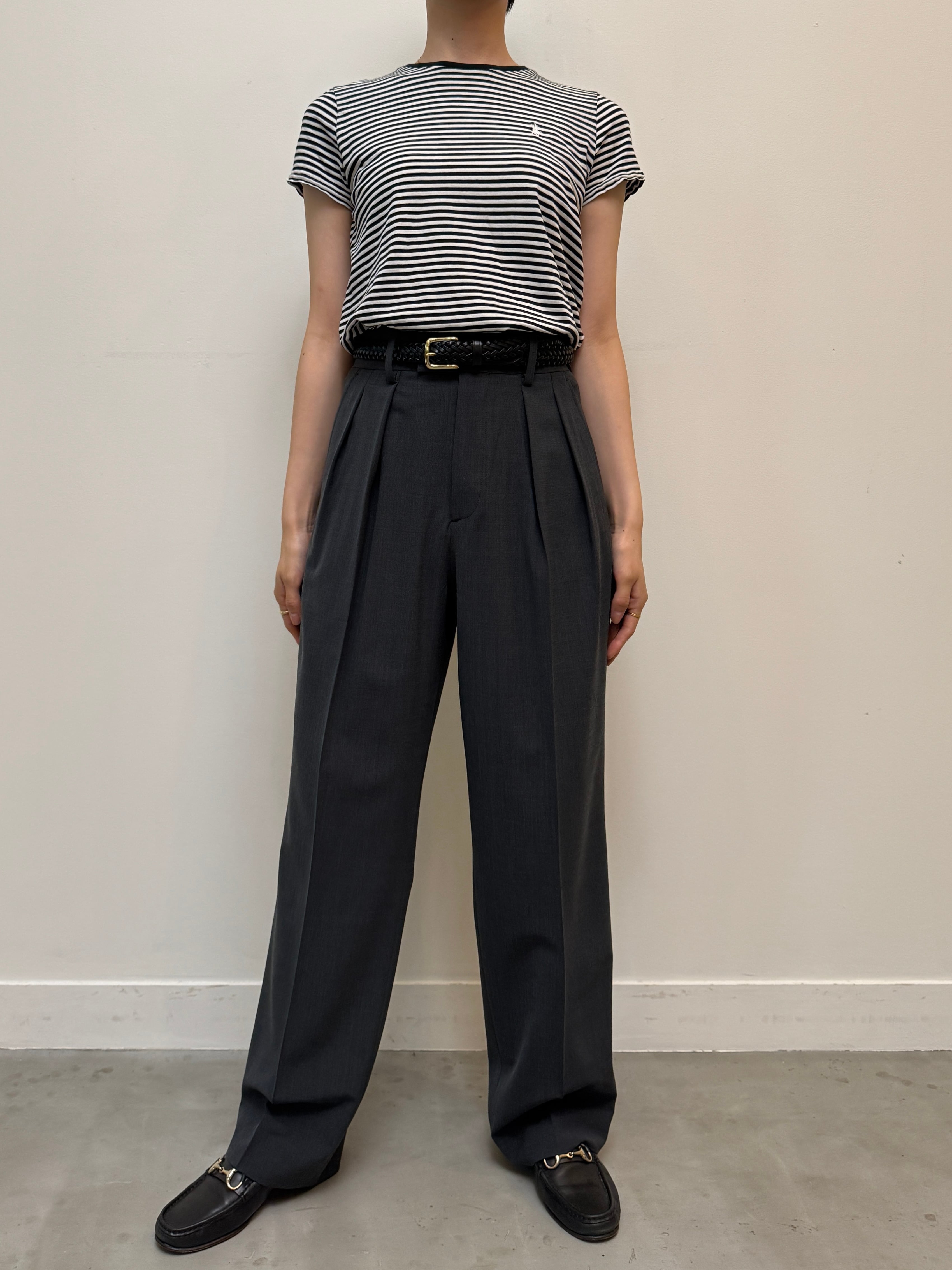 CU13-22 USED Ralph Lauren BORDER TEE -BLACK× WHITE-