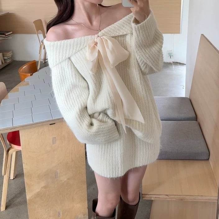 【着るだけで愛されシルエット】メルシーニットリボンセット C264