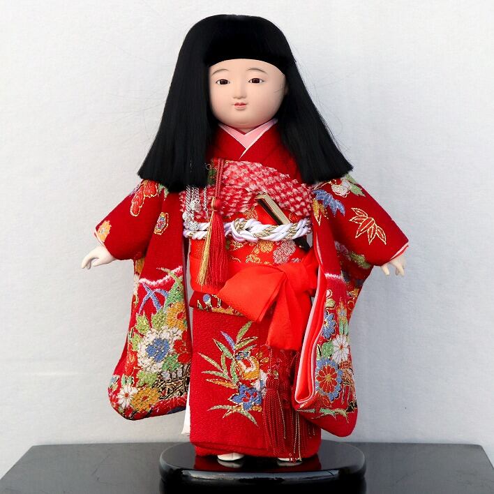 久月 市松人形 （市松人形】久月 市松人形 10号 正絹 ケース付 