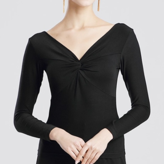 Vネック ツイストフロント スリーブチョイス トップス 4col　D00446