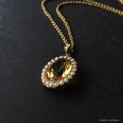 英国アンティークジュエリー 15ctゴールド 天然シトリン 真珠 オーバル ペンダントトップ（ソーティングメモ付）