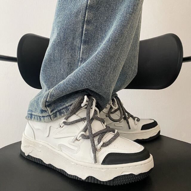 【予約販売】スニーカー 厚底 ダディ ダッド メンズ スニーカー シンプル バイカラー 靴 モノトーン ホワイト×ブラック/ホワイト×グリーン シック お洒落 カジュアル ストリート 24cm/24.5cm/25cm/25.5cm/26cm/26.5cm