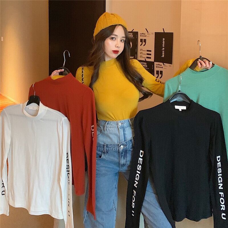 スプリングカジュアルカラースリム長袖スリーブシャツ ニットトップス レディース ロング 春物 YY-ファッション93392909455