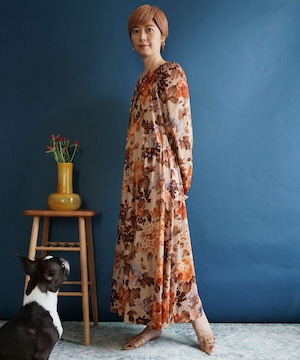 【取り置き】80's brown and orange flower dress